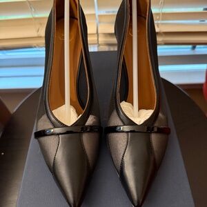 Malone Souliers Brook 70-2 Black Mesh Leather Pointed Toe Heels Size 40